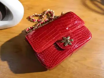 

2019 latest shinny high glossy red color genuine crocodile skin women shoulder bag mini size 17cm lady cross body bag