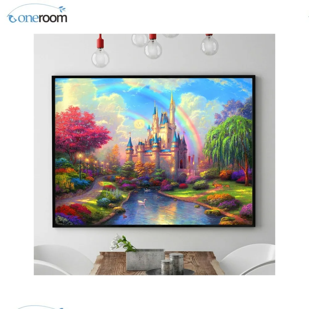 

Nth 70x55CM Needlework,DIY DMC Cross stitch,Sets For Embroidery kits,Precise Printed Rainbow Castle Patterns