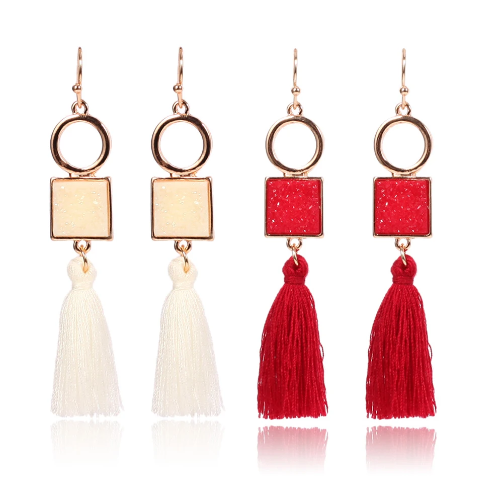 2pairs/lot Hot Red Dangle Earrings For Women Trend Tassel Drops