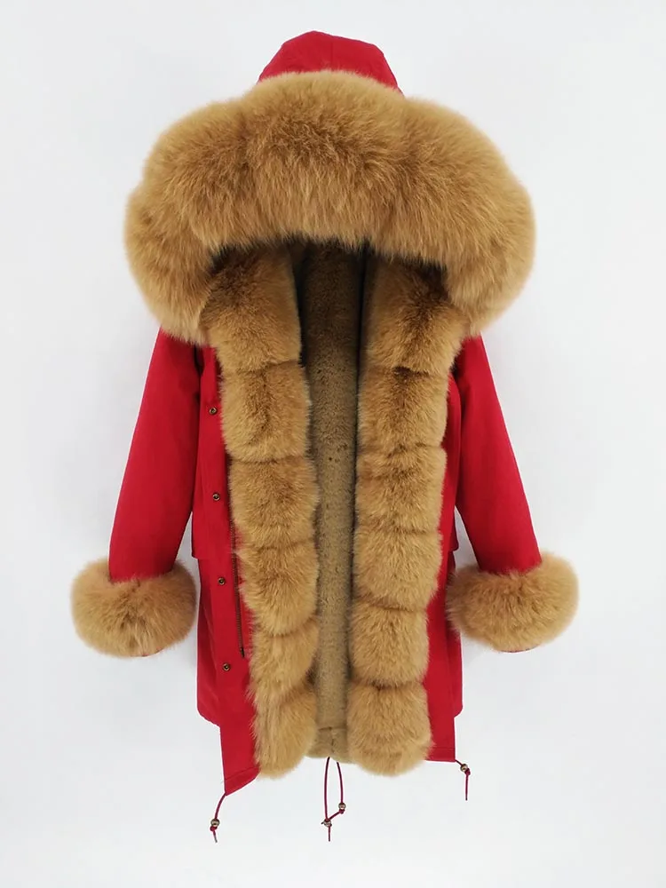 Непромокаемая длинная парка Зимняя куртка Женское пальто с натуральным мехом Воротник с натуральным мехом лисы Теплая одежда для улицы Новая