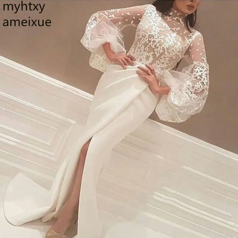 

2020 New Arrival Myhtxyameixue Formal Evening High Sweep Train Trumpet Full Floor-length Satin Natural Regular Simple Plus Size