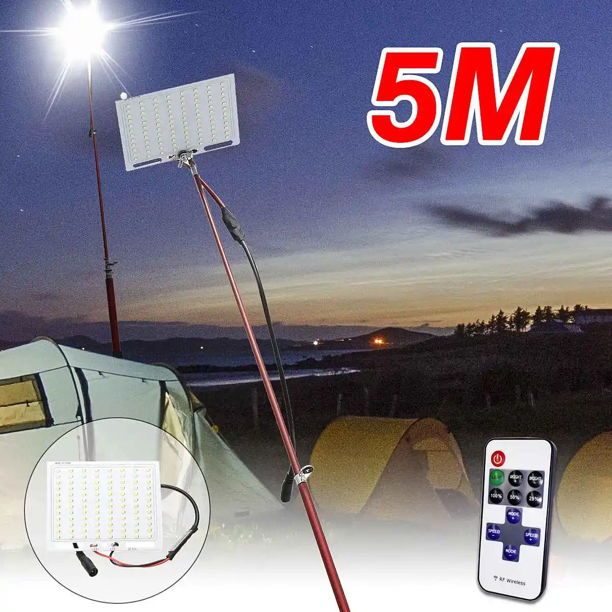

5M Portable Telescopic Fishing Rod Remote Control Car LED Lantern Outdoor Camping Night Fishing Lamp Light