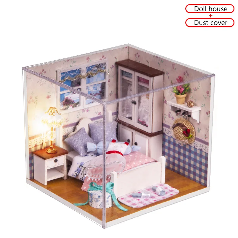 Теплый шепот Кукольный дом DIY 3D миниатюры мебель кукольный домик игрушки дети собирать деревянные пляжный дом со светодиодным светильник для подарка - Цвет: With Dust cover