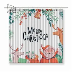 Nyaa Новогодняя открытка с Санта Клаус Подарки олень Белл и сумка полиэстер ткань душ Шторы для Ванная комната с крючками