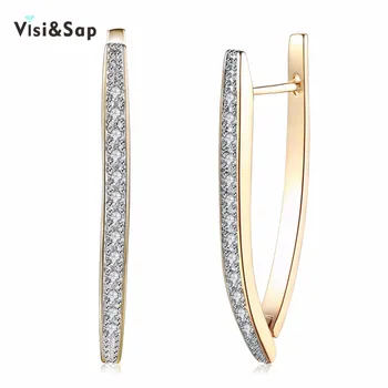 

Visisap V Shape Shining Cubic Zirconia Hoop Earrings For Women Girls Gifts Earring Fashion Jewelry Champagne Gold Color VKZCE127