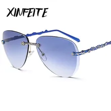 XINFEITE 2017 Fashion Female Rimless Sunglasses Women Brand Designer Sun Glasses Aviator Luxury Vintage Transparent Shadow Retro