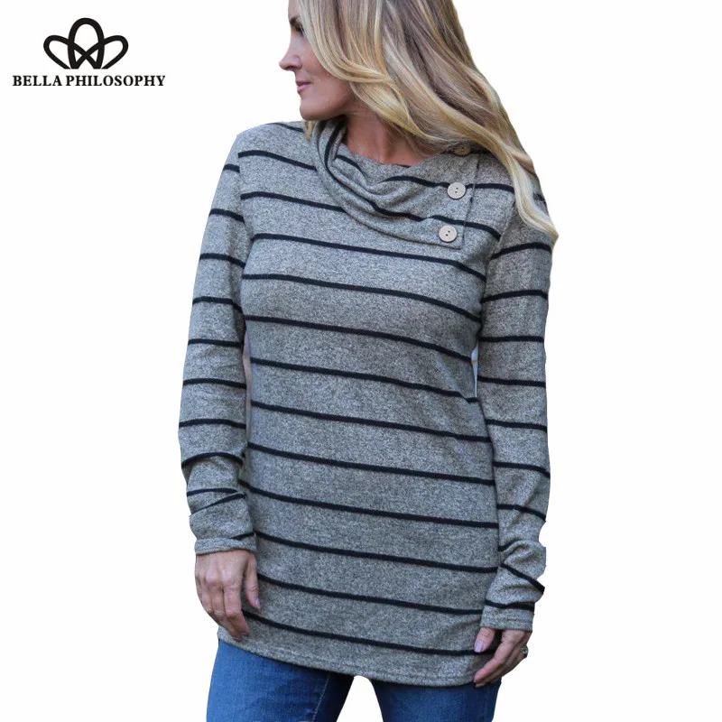 Wonder 2018 new autumn Vintage Striped Hoodie Sweatshirt Autumn Ladies Harajuku Buttons Jumper Pullover Tops Cropped Hoodies