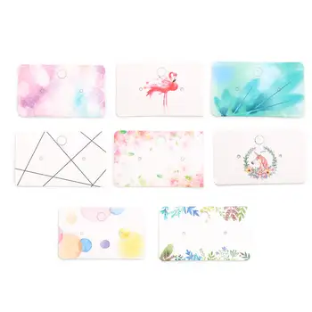 

Paper Label Tag Jewelry Earrings Display Card Flower Leaf Flamingo Rectangle Multicolor DIY Deco 50mm(2") x 30mm(1 1/8"), 50 PCs