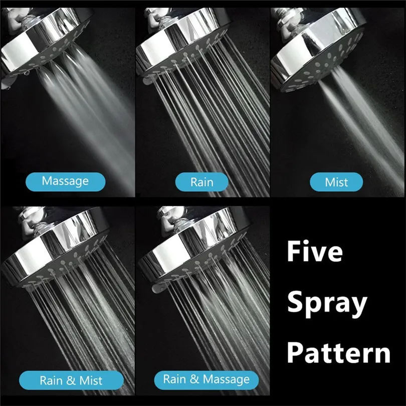 Shower Head High Pressure 4 Inch 5-setting Adjustable Shower Head Top Spray bathroom Faucet Replacement Parts #3F25 (5)