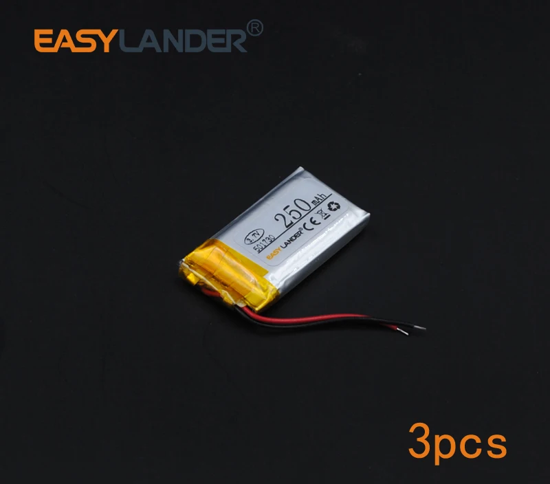 

3pcs/Lot 3.7V 250mAh Rechargeable li Polymer Li-ion Battery For bluetooth headset mouse Bracelet Wrist Watch 501730 051730