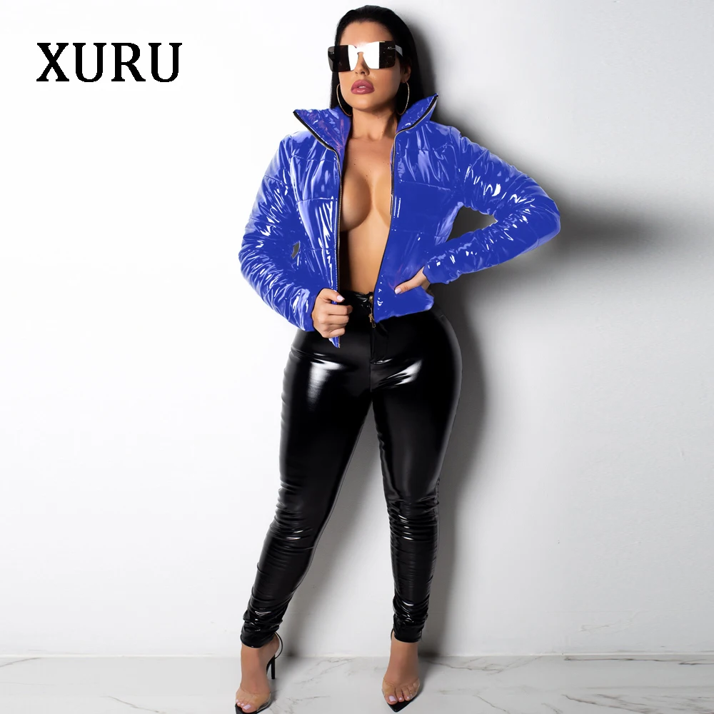 Новинка Лидер продаж блестящий кожаный пуховик xulu женская теплая куртка пальто