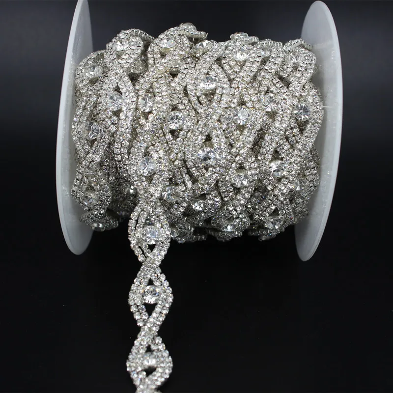 Rhinestone Applique Trim Chain Bow Waistband Dress Bridal Belt Ribbon Hairband