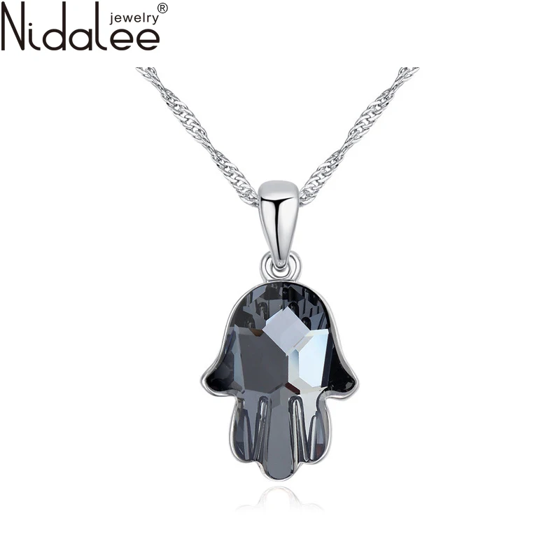 Nidalee 2016 New Statement Necklace Crystal Fatima Hand Brand Pendant Necklaces Crystals From Swarovski Rhodium Plated