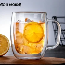 Термостойкая двойная стенка, высокое боросиликатное стекло, чашка с ручкой, прозрачная стеклянная посуда, пивная кружка, кружка для домашнего кофе, молока, кружки