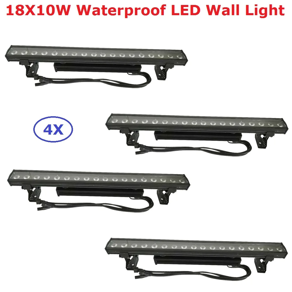 

Free Shipping 4Pcs/Lot 18X10W RGBW 4IN1 Outdoor Wall Washer Light Waterproof DMX Wash Bar LED Stage Lighting Projector
