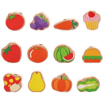 

Baby Puzzles Toys Early Educational Hand Grasp Wooden Puzzle Toy fruit/animal Stringing Threading Learning Toy For Child