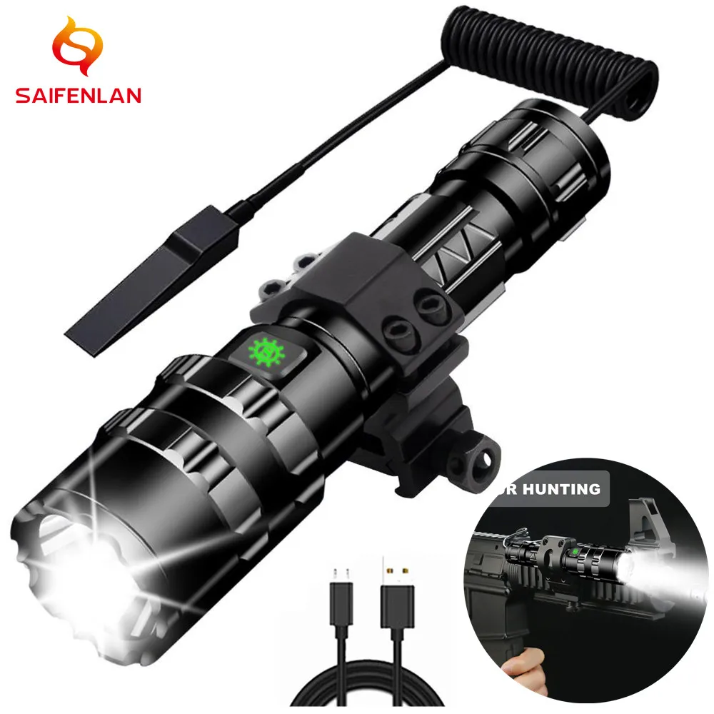 

Ultra Bright LED Tactical Flashlight USB Rechargeable 18650 Waterproof Scout Light Torch Hunting Light Lamp 5 Modes Lighting