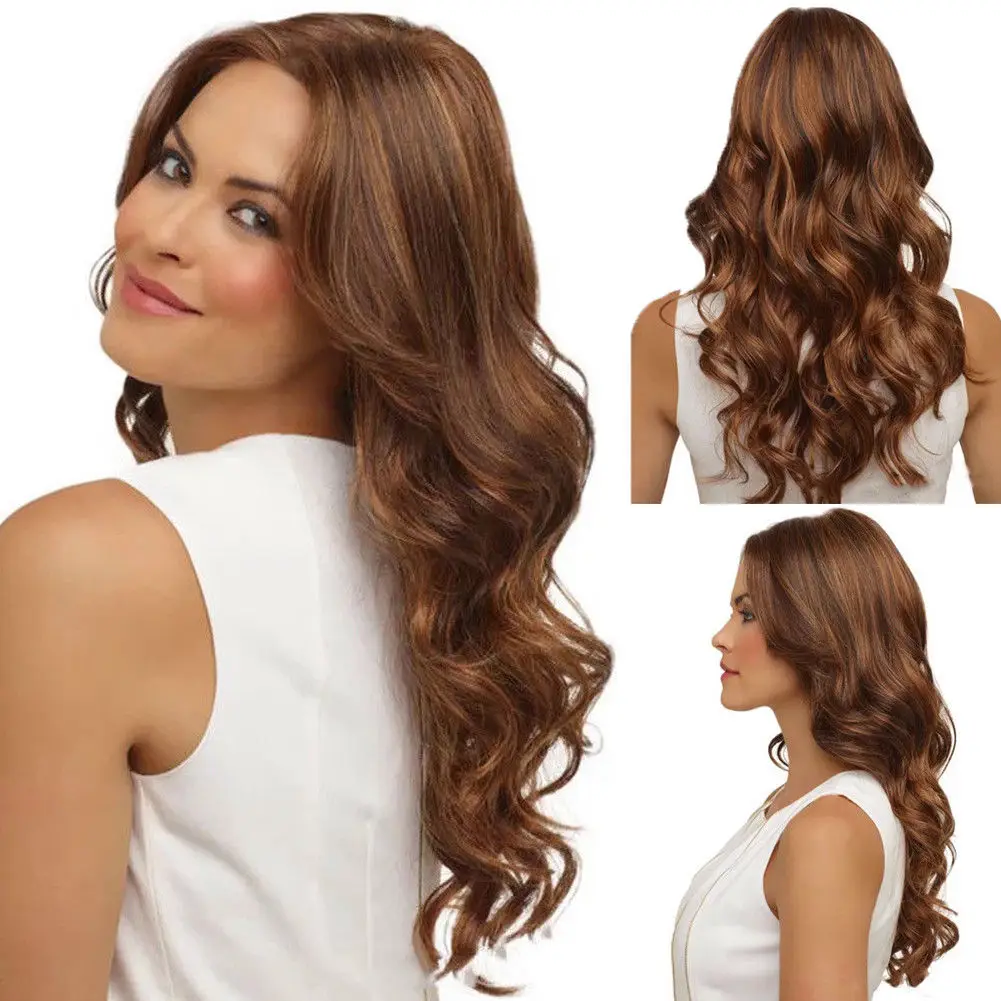 

Light Brown Long Full Wavy Front Lace Wig Curly Natural Hair Wigs Women Ladies