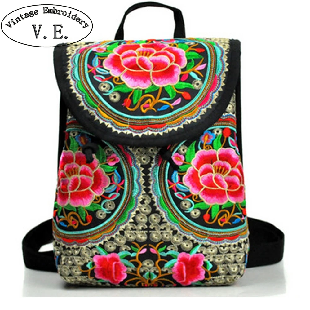 

Vintage Embroidery Women Ethnic Drawstring Shoulder Bag Small Canvas Backpacks Teenage Girls Mochilas Escolares Femininas