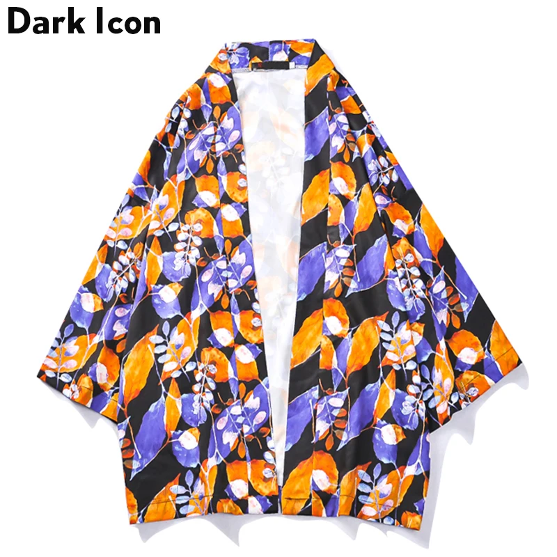 

Dark Icon Full Printing Open Stitch Kimono Men Three Quarter Sleeve Men's Shirt 2019 Summer Beach Sunprotect Shirts for Man