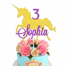 Большой единорог торт Топпер на заказ Единорог имя украшения для кексов персонализированные 1-й день рождения ребенка вечерние блестящие золотые фиолетовые