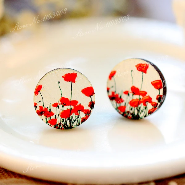 

Unique 3D Flower Embossed 16mm Round Coloured Drawing pattern Laser Cut wood Cabochon DIY for Rings, Earring,Brooch,Necklace