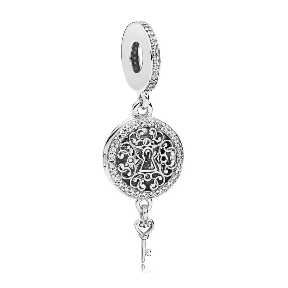 

925 Sterling Silver DIY Jewelry Regal Love Key Dangle Charm fit Pandora Bracelet Bangle Openwork Clear CZ Pendant Bead