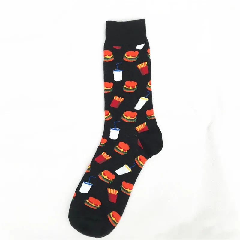 Delicious Food Beer Hamburger Printing Men Socks Creative Crew Funny Cartoon Sokken Harajuku Hip Hop Novelty Calcetines Hombre