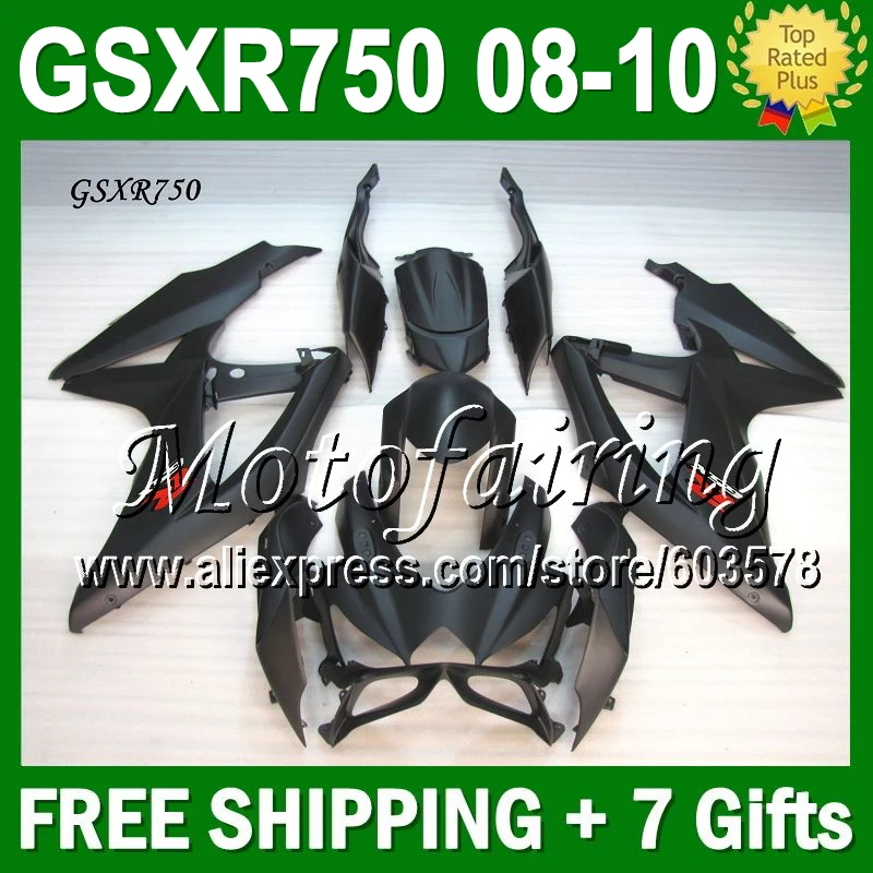 

7gifts ALL Flat black For SUZUKI K8 GSX R750 08 09 10 JM3A1 Matte black K8 GSX-R750 GSXR750 GSXR 750 2008 2009 2010 Fairing