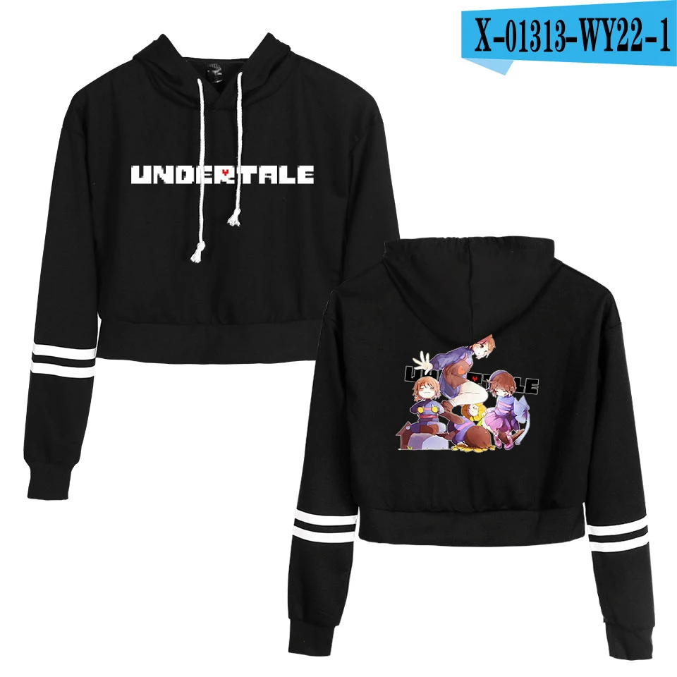 Undertale/модные укороченные толстовки с длинными рукавами и принтом для женщин; пуловер с капюшоном; укороченный топ; Лидер продаж года; уличная одежда - Цвет: Black