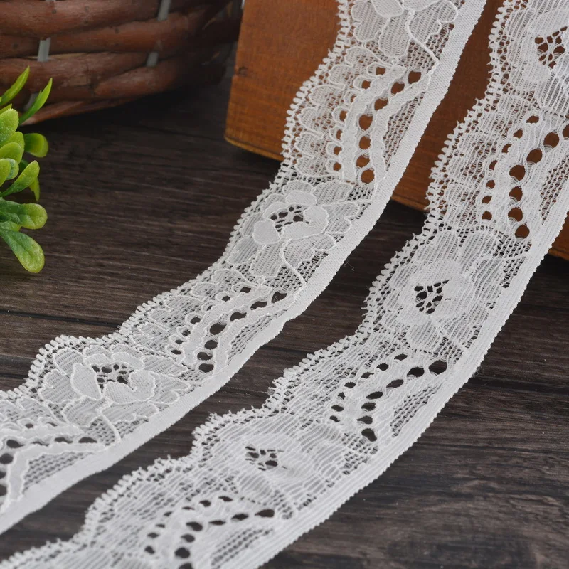 

White Elastic Lace Trim Ribbon Embroidered Fabric Garments Decoration Accessories DIY Crafts Sewing Supplies 1PC/5Yards 3cm