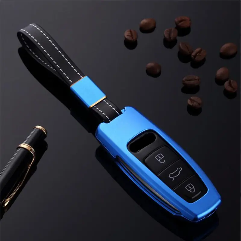 Luxury Genuine Leather + Aluminum Alloy Car Key Case Holder Cover Auto Shell For Audi A8L Smart Accessories | Автомобили и