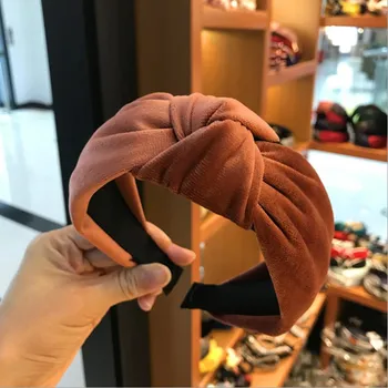 Boutique hair accessories women’s velvet middle knotted Wide side headband fashion wild headband wash sports hair band headwear