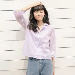 2018 Новый Осень Для женщин Рубашки полосатый тонкий маленький Clear 1 студенты блузка рубашка фиолетовый синий 7010