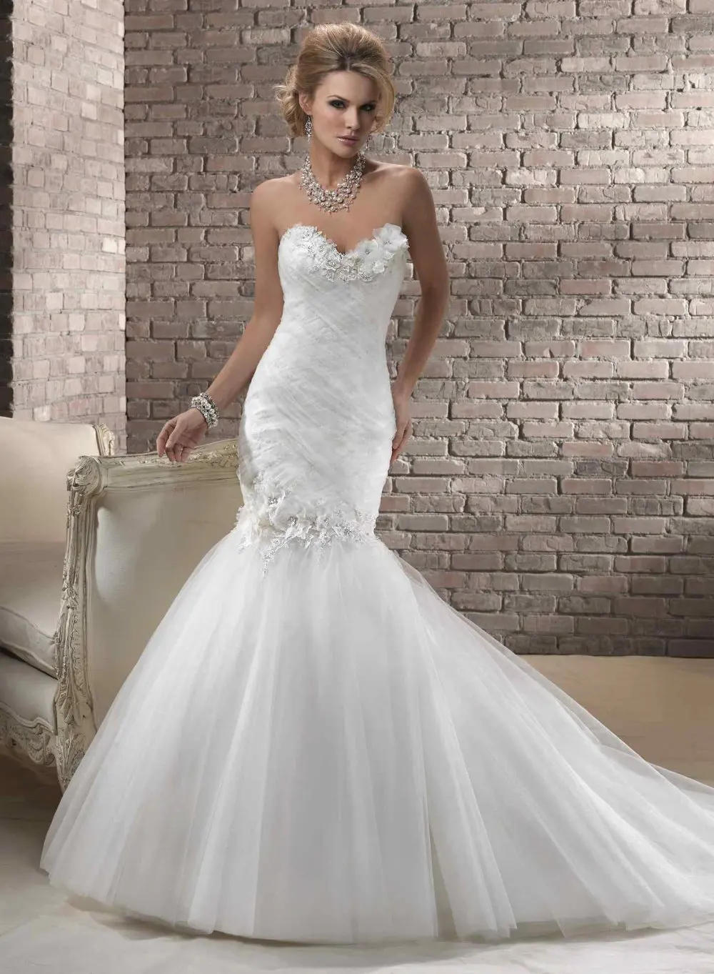 

11-26 Beautiful Sweetheat Flower Organza With Beadeds Mermaid Wedding Dresses