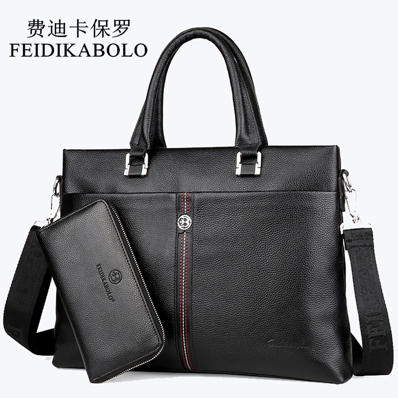 

FEIDIKABOLO Famous Brand Man Bag 100% Genuine Leather Handbags Business Briefcase Men's crossbody bag Cowhide Black Male handbag