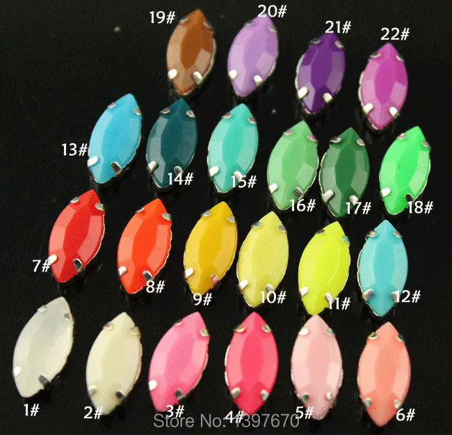 

20pcs 7x15mm navette Candy color acrylic sew on stones with silver claw setting Jewelry Findings Garment Accessory