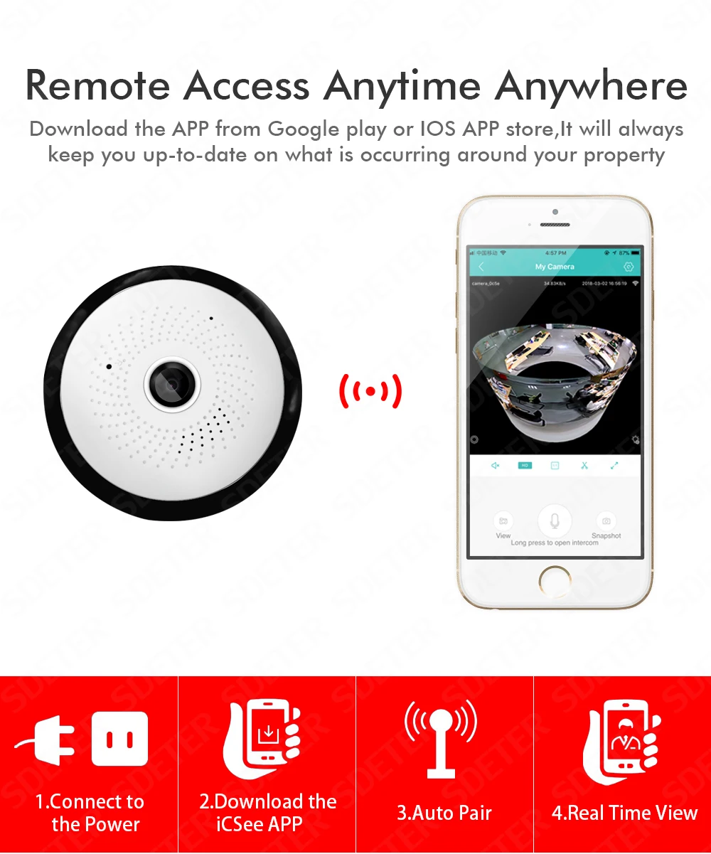 SDETER лампа 1080 P беспроводная wifi камера ip-камера видеонаблюдения панорамная рыбий глаз домашняя камера безопасности VR 360 градусов ночного