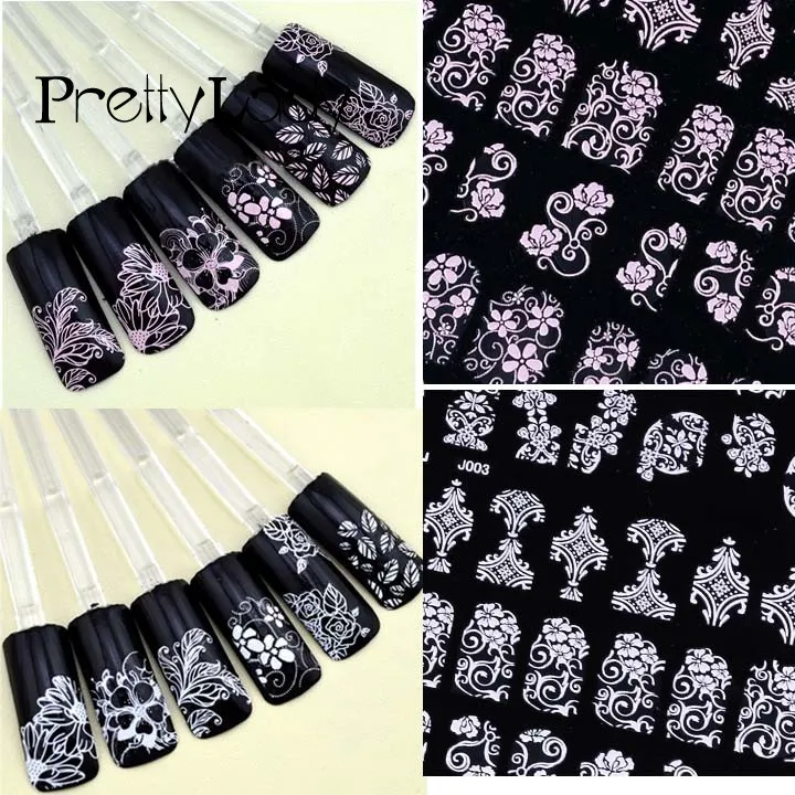 

FOCALLURE 108Pcs Pretty 3D Flower Nail Art Stickers Tips Decal Flower Tip Decoration Sticks Nail Art Pink/White Large Size