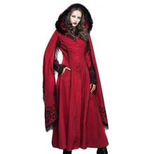 Зимняя куртка с капюшоном в стиле стимпанк готический Женский Длинный плащ с кружевными рукавами с бахромой, ветрозащитное пальто