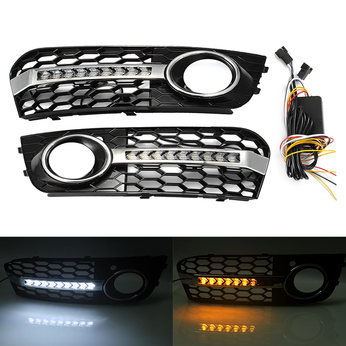 Mesh Fog Light Open Vent Grilles For Audi A4 B8 2009 2011