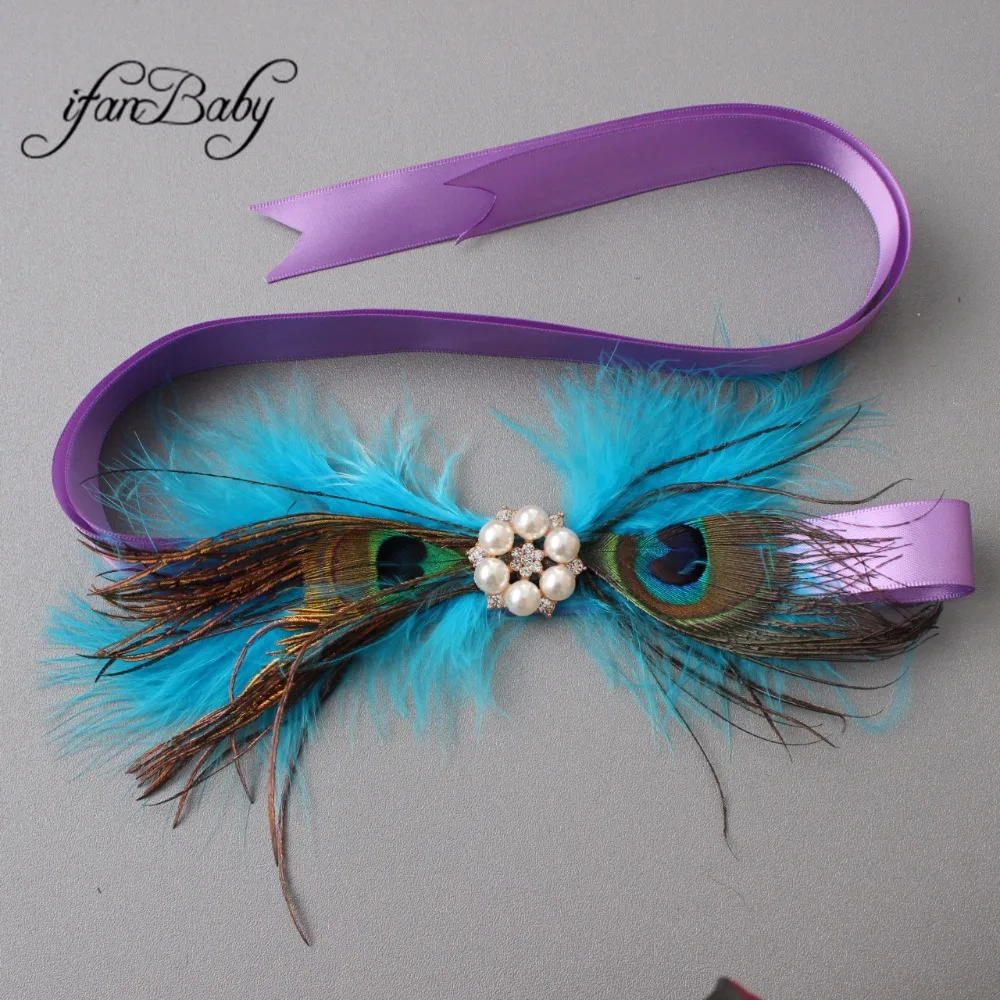 Fashion Blue flower Belt,Girl Woman Sash Belt Wedding Sashes belt with flower headband 1 SET