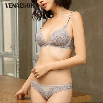 

Gray Young Girl Seamless Bra Panties Set Women Lingerie Embroidery Brassiere Thin Cotton Underwear Set Sexy Lace Bras Green