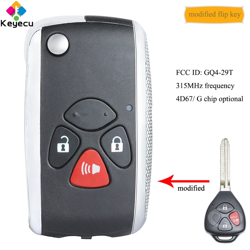 

KEYECU Modified Flip Remote Key With 3 Buttons & 4D67/ G Chip & 315MHz - FOB for Toyota Matrix Venza Avalon Corolla FCC: GQ4-29T