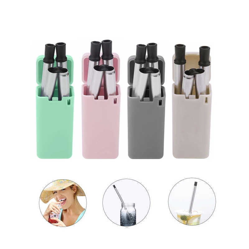 

Hot Foldable Drinking Metal Straw Reusable Straw with Keychain Hole Travel Outdoor Household Home Kitchen Bar Accessories
