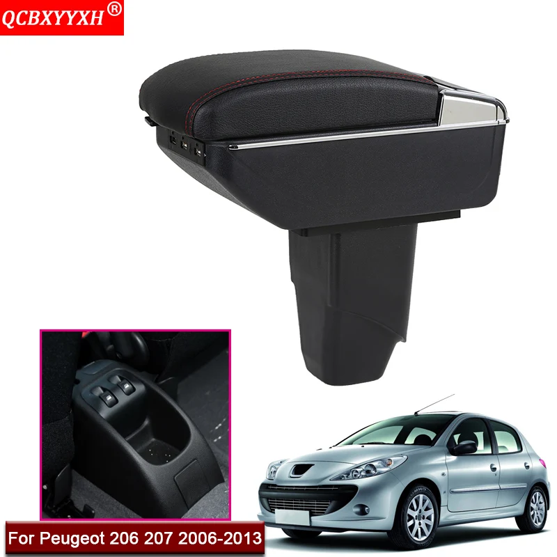 

Car Styling ABS With PU Leather Car Armrest Box Center Console Storage Box Holder Case Accessories For Peugeot 206 207 2006-2013
