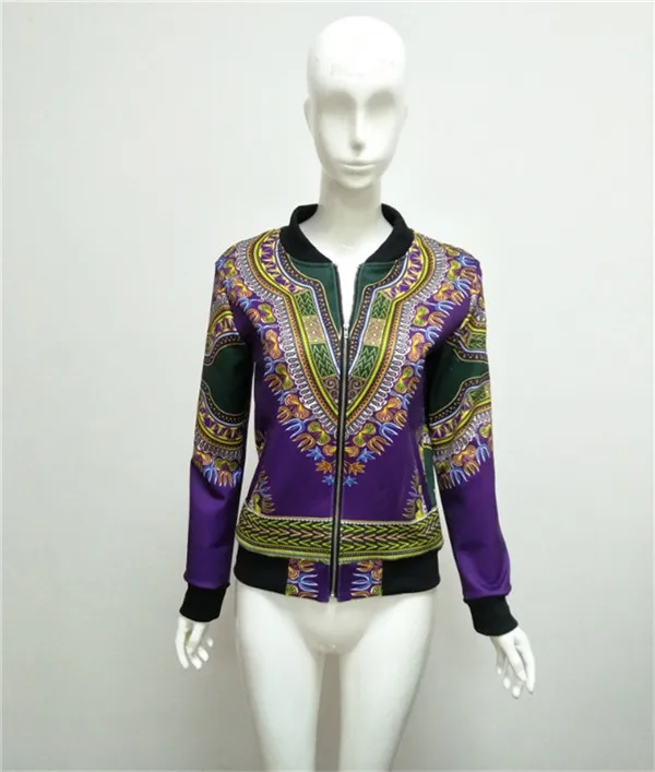 JYConline Африканский принт курточка бомбер пальто для будущих мам для женщин Куртка dashiki Женская Осенняя верхняя одежда Винтаж с длинным рукаво - Цвет: Фиолетовый