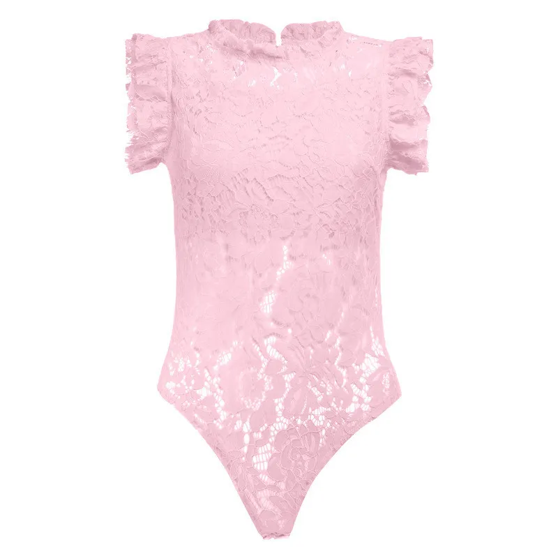 pink Кружевное боди Mujer Dentelle Femme тонкий Боди женские Сексуальные облегающие летние комбинезоны перспективный женский комбинезон Macacao Feminino - Цвет: pink
