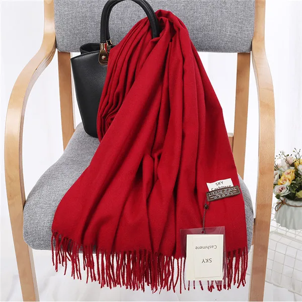 Wine Red TagerWilen, роскошный брендовый зимний шарф, унисекс,, женский, мужской, шерстяной, небесный, кашемировый шарф, Пашмина, с кисточками, для женщин и мужчин, накидка, шаль - Цвет: Wine Red