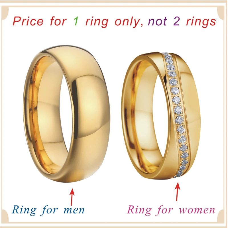 Gold Color Alliance Promise Mens Wedding Band Womens Couple Rings pair set aneis Anel de ouro Bague anillos  (6)
